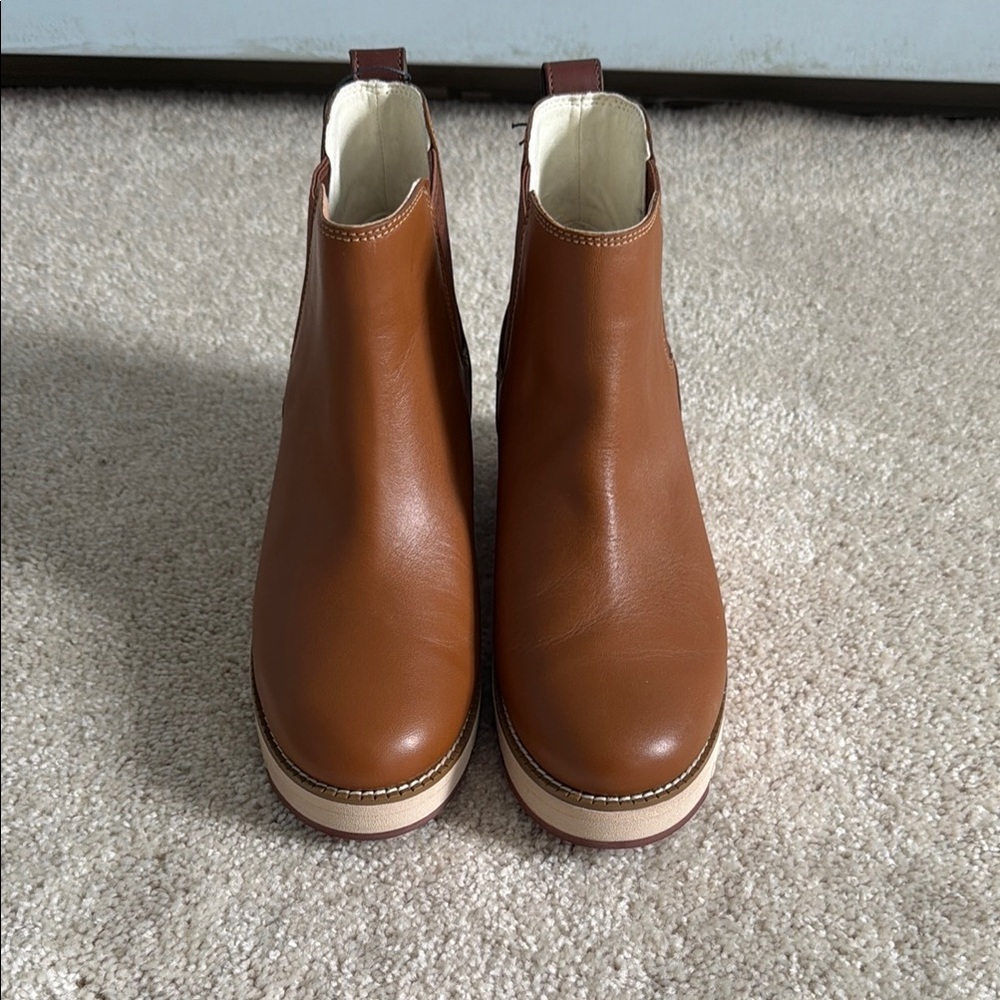 Cole Haan Zerogrand Brown Leather Chelsea Wedge Boots - Picture 2 of 5